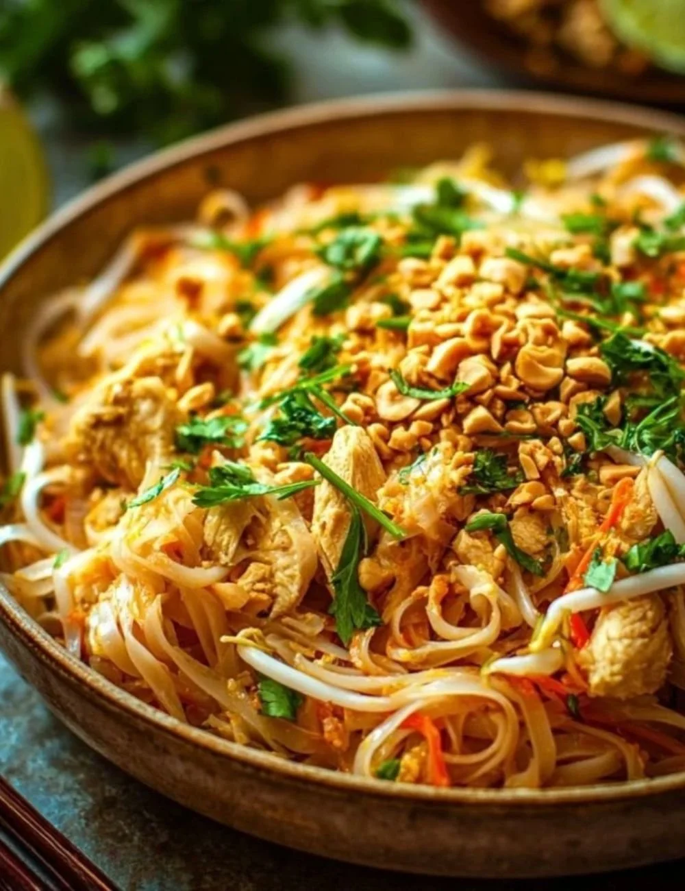 Delicious Chicken Pad Thai with fresh ingredients and vibrant colors