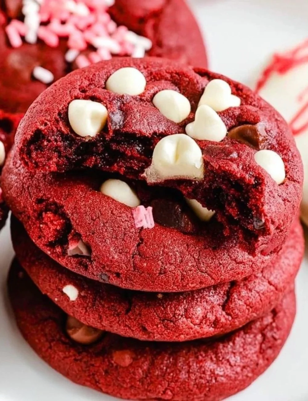 Delicious homemade Valentine treats decorated with heart shapes and chocolates.