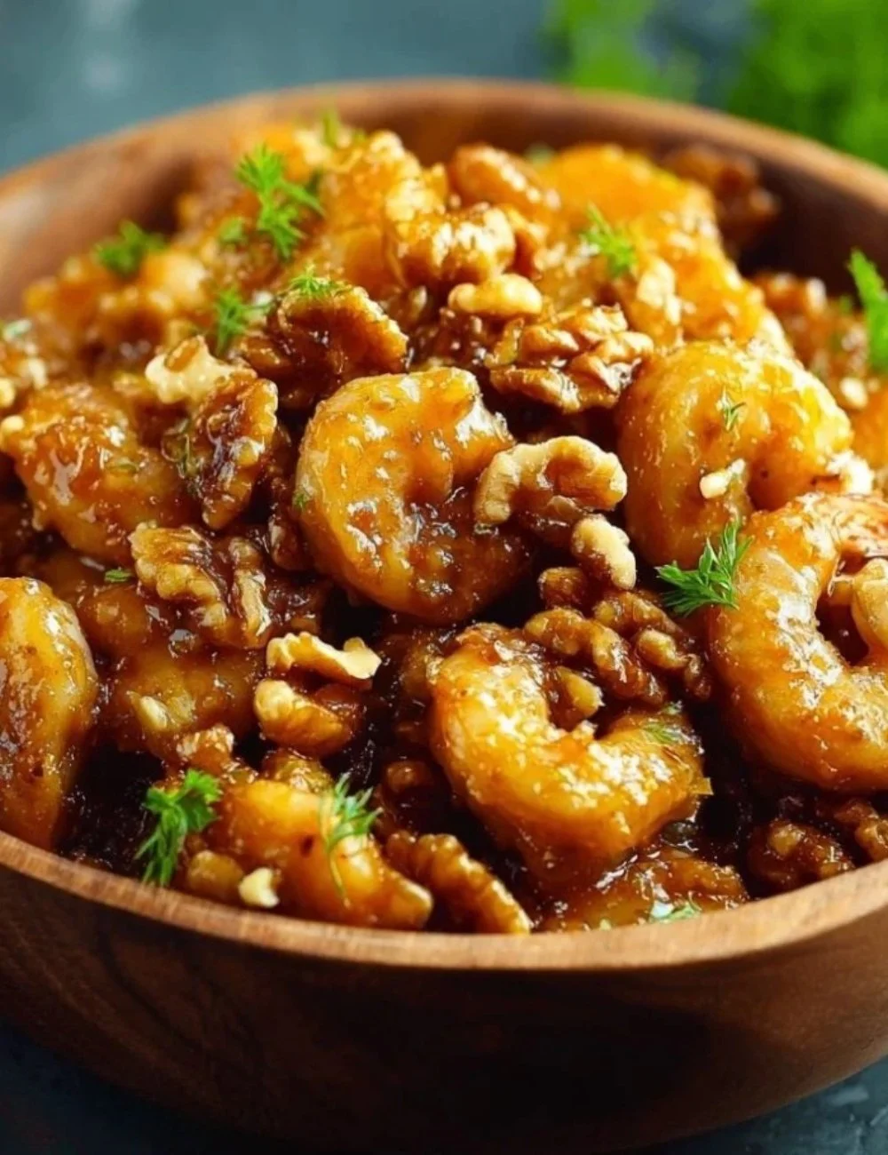Delicious Honey Walnut Shrimp served with walnuts on a plate