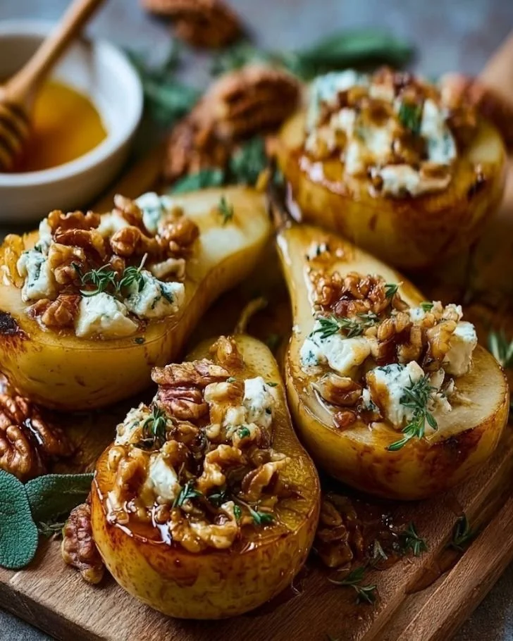 Roasted Pears with Goat Cheese & Maple Walnut Drizzle