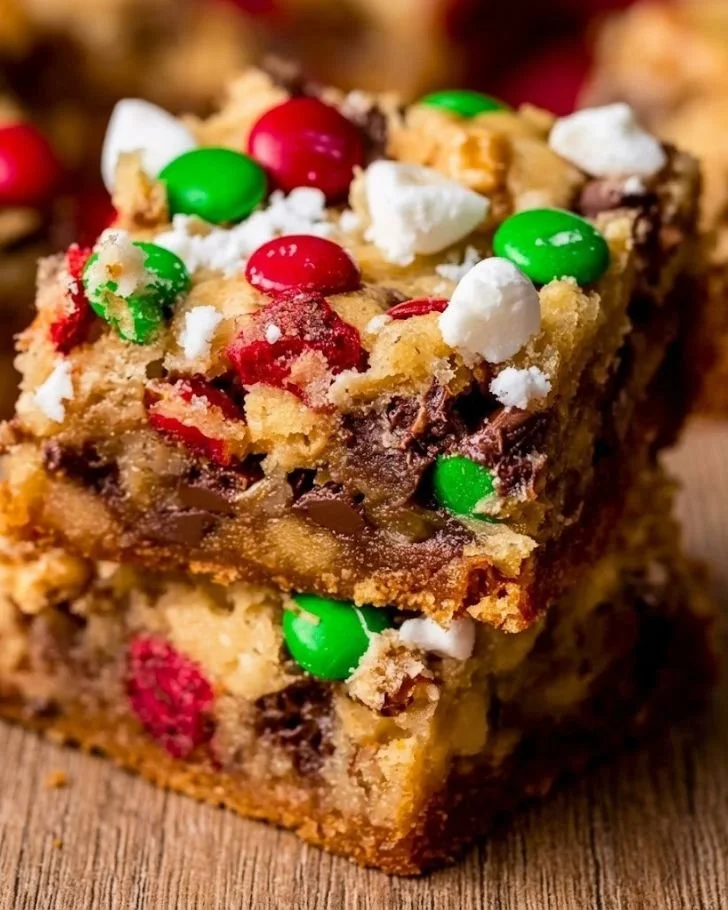 Delicious Santa's Trash Cookie Bars with festive toppings and colors