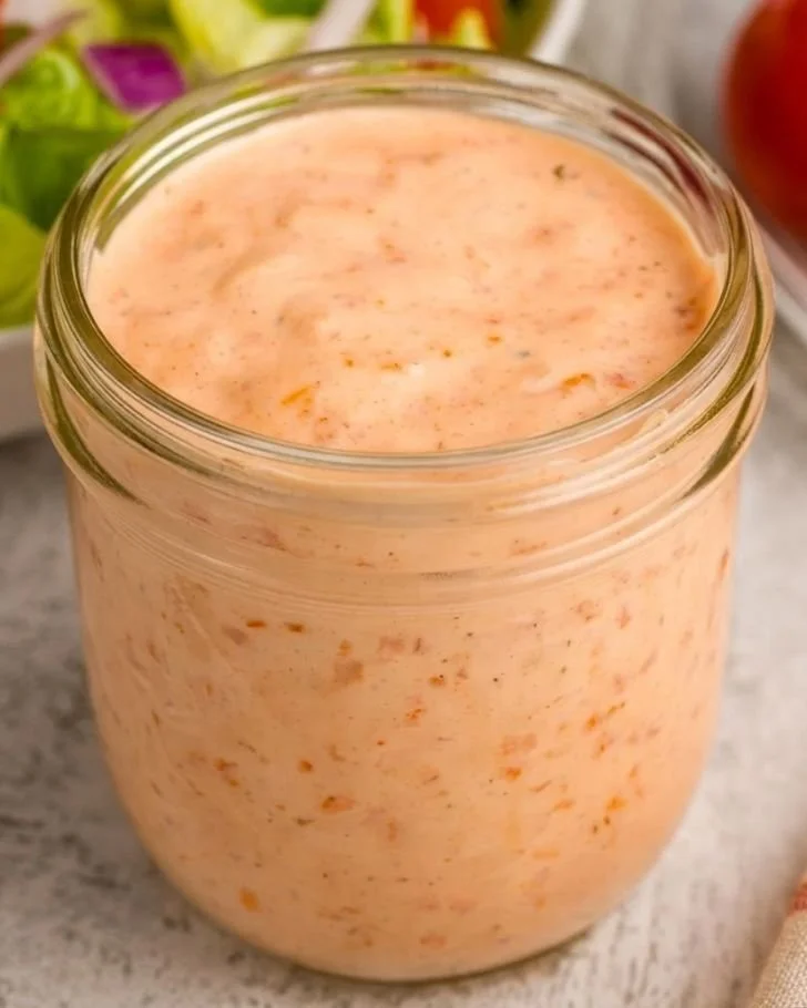 Homemade Thousand Island Dressing in a bowl with fresh ingredients
