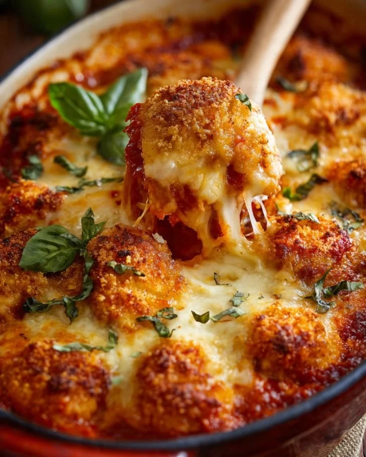Delicious Dump-and-Bake Chicken Parmesan Casserole ready to serve