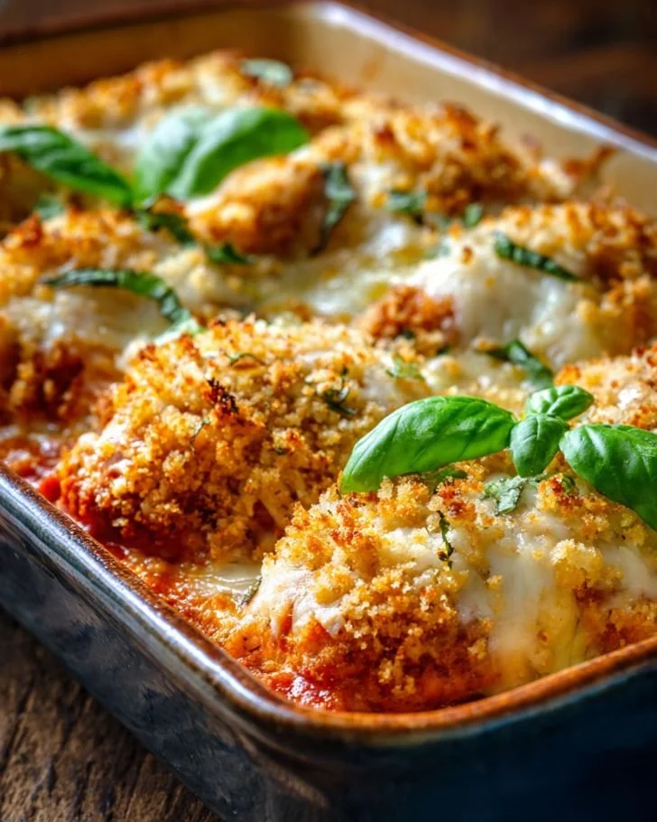 Dump and Bake Chicken Parmesan Casserole