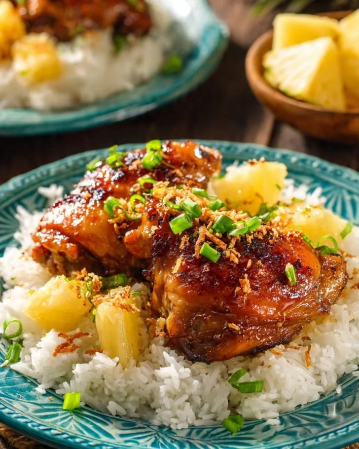 Delicious Hawaiian Chicken served with fluffy Coconut Rice
